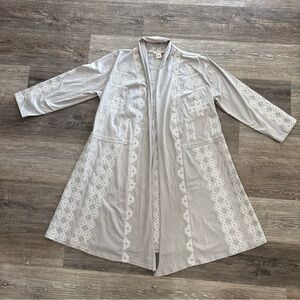 SUNDANCE Women's Embroidered Kimono Long Cardigan Boho Grey White Size Large